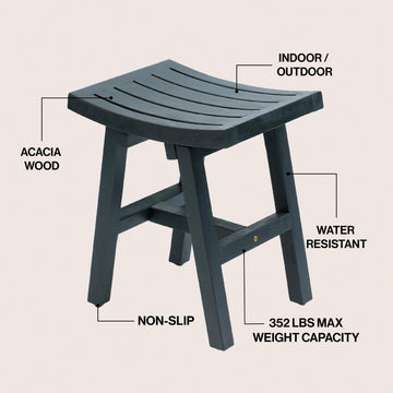 Tamlyn 15.75" Traditional Classic Slatted Solid Acacia Wood Indoor/Outdoor Shower Stool